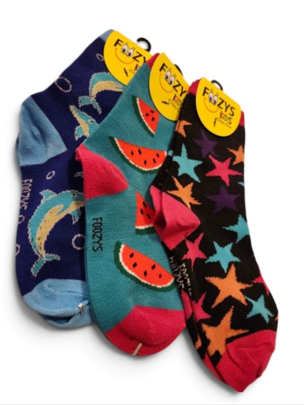 NWT FOOZY'S Kids Patterned Ankle Socks - Assorted Watermellon Shark Stars 3-Pack